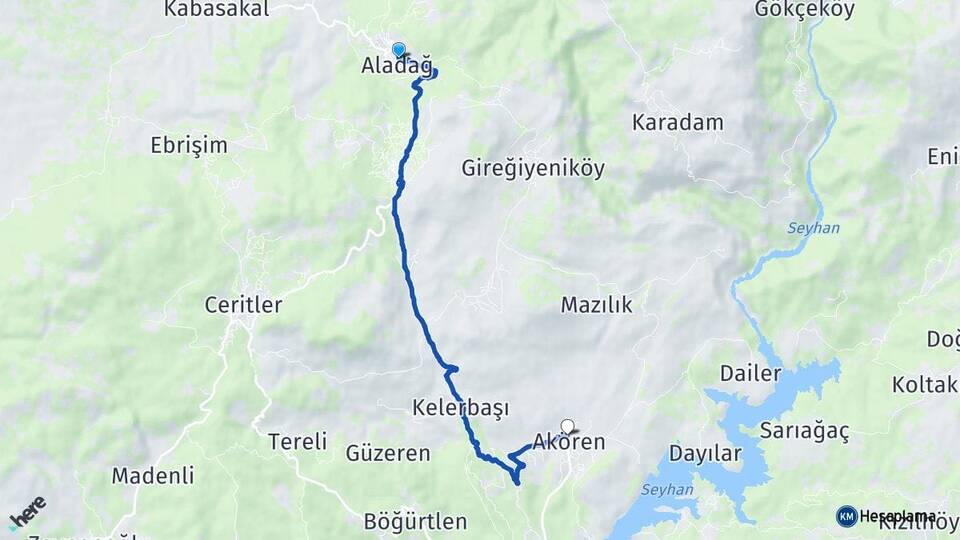 Adana Aladağ Akören Aladağ Arası Kaç Km - Yol Haritası
