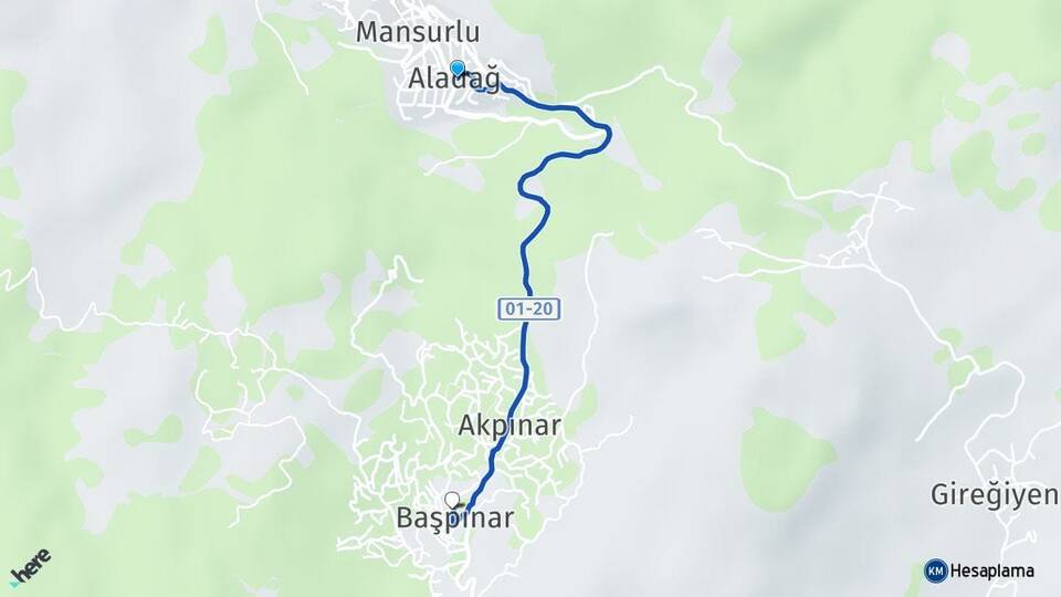 Adana Aladağ Başpınar Aladağ Arası Kaç Km - Yol Haritası
