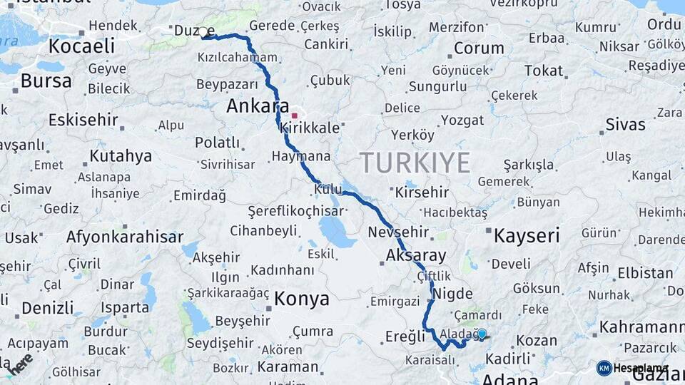 Adana Aladağ Bolu Arası Kaç Km - Yol Haritası