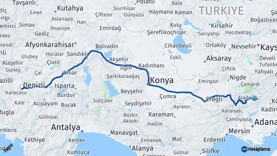 Adana Aladağ Denizli Arası Kaç Km - Yol Haritası