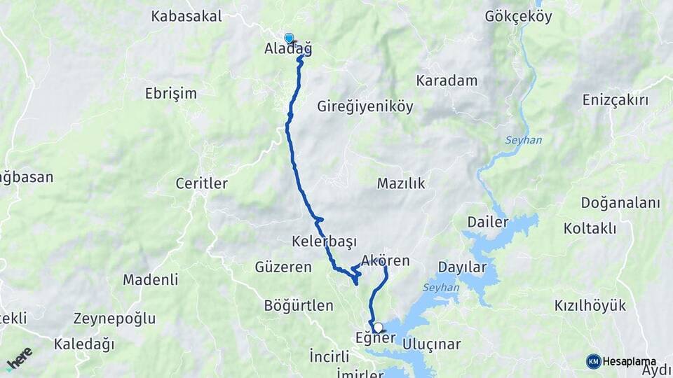 Adana Aladağ Eğner Aladağ Arası Kaç Km - Yol Haritası