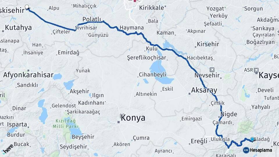 Adana Aladağ Eskişehir Arası Kaç Km - Yol Haritası