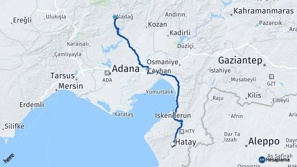 Adana Aladağ Hatay Arası Kaç Km - Yol Haritası
