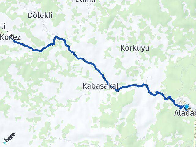 Adana Aladağ Kökez Aladağ Arası Kaç Km - Yol Haritası