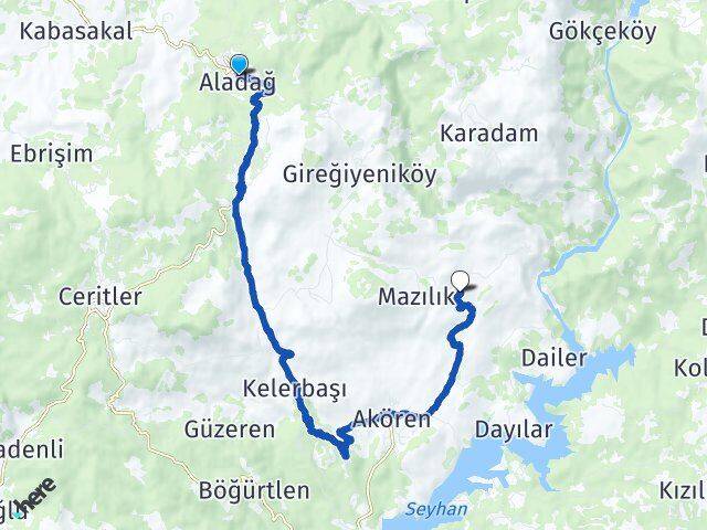Adana Aladağ Uzunkuyu Aladağ Arası Kaç Km - Yol Haritası