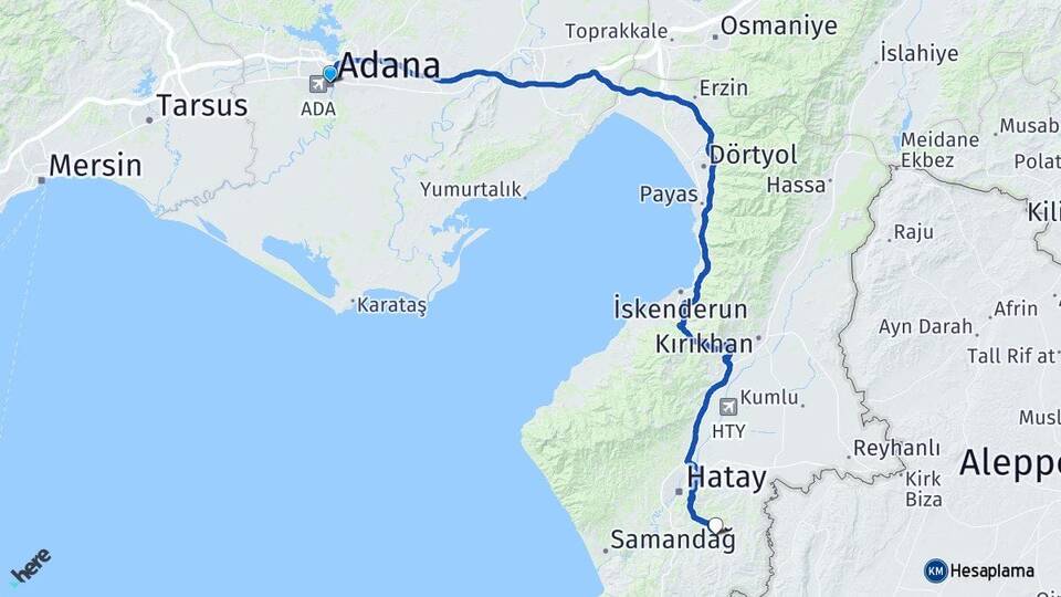 Adana Altınözü Hatay Arası Kaç Km - Yol Haritası