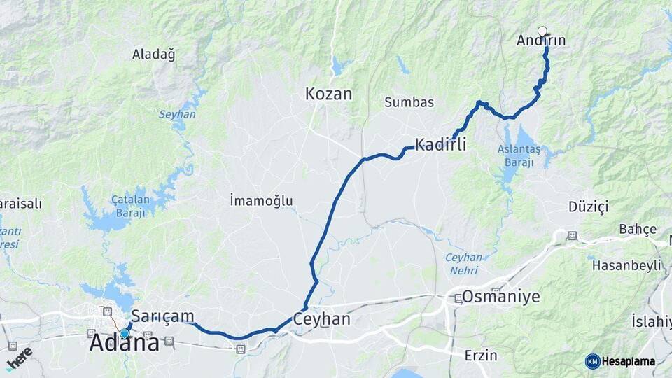 Adana Andırın Kahramanmaraş Arası Kaç Km - Yol Haritası