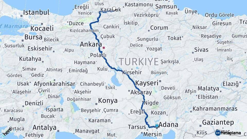Adana Araç Kastamonu Arası Kaç Km - Yol Haritası