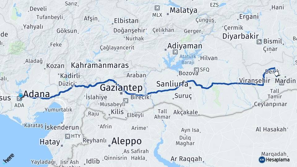 Adana Artuklu Mardin Arası Kaç Km - Yol Haritası