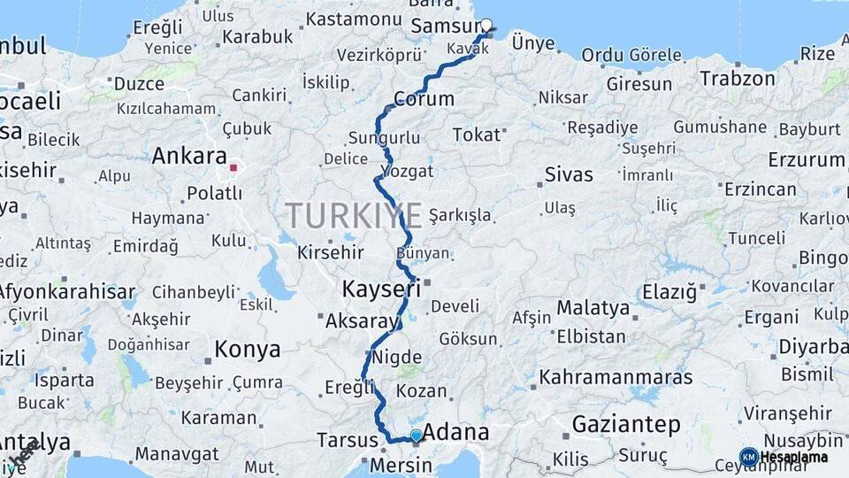 Adana Atakum Samsun Arası Kaç Saat? Yol Haritası, Yakıt, Rota ve Mesafe Hesaplama Adana Atakum Samsun Arası Kaç Km? Kaç Saat? Yol Haritası