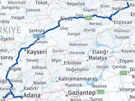 Adana Aydıntepe Bayburt Arası Kaç Km - Yol Haritası