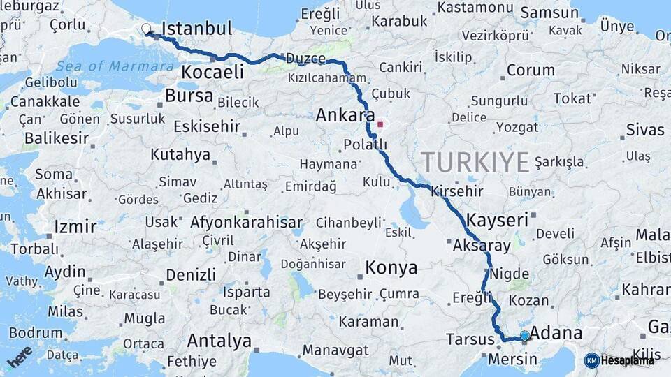 Adana Başakşehir İstanbul Arası Kaç Km - Yol Haritası