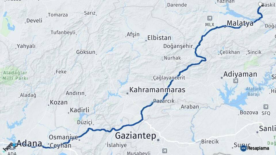 Adana Baskil Elazığ Arası Kaç Km - Yol Haritası