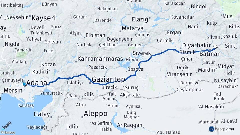 Adana Beşiri Batman Arası Kaç Km - Yol Haritası