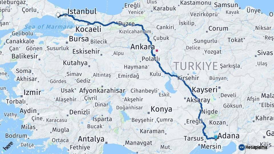 Adana Beylikdüzü İstanbul Arası Kaç Km - Yol Haritası