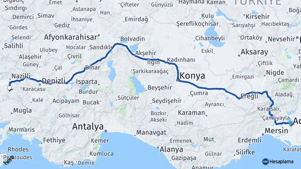 Adana Bozdoğan Aydın Arası Kaç Km - Yol Haritası