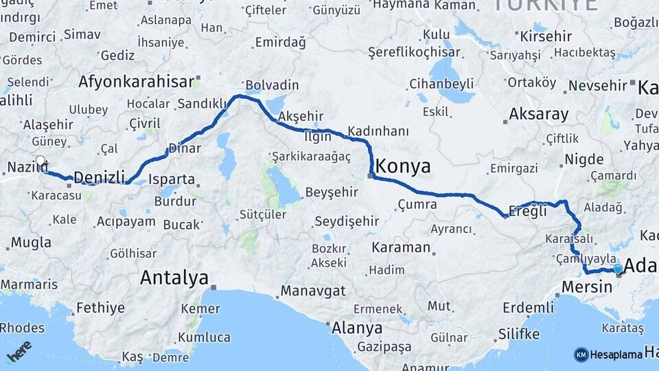 Adana Buharkent Aydın Arası Kaç Km - Yol Haritası