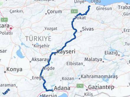Adana Çamaş Ordu Arası Kaç Km - Yol Haritası