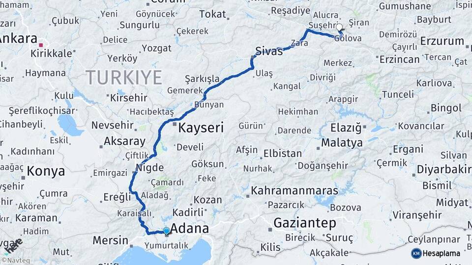 Adana Çamoluk Giresun Arası Kaç Km - Yol Haritası