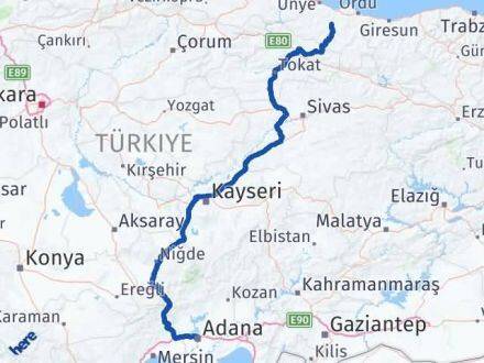 Adana Çatalpınar Ordu Arası Kaç Km - Yol Haritası