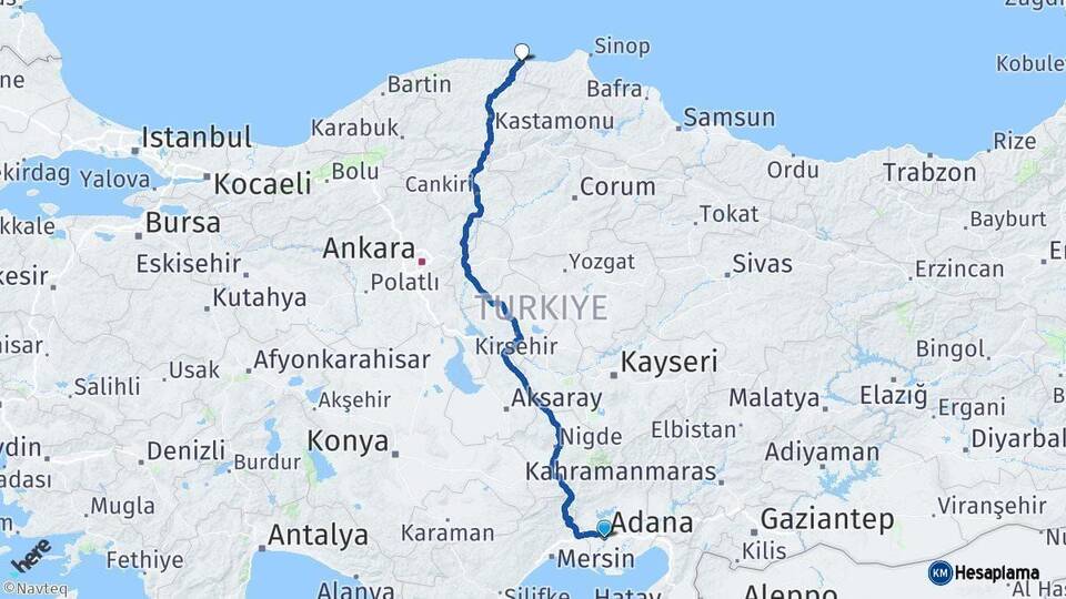 Adana Çatalzeytin Kastamonu Arası Kaç Km - Yol Haritası