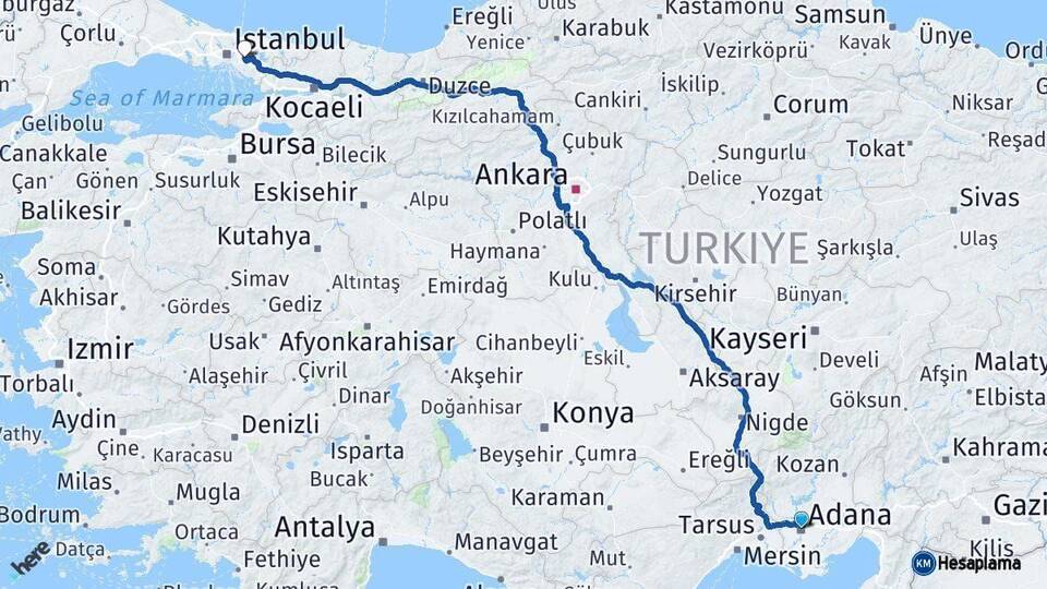 Adana Çekmeköy İstanbul Arası Kaç Km - Yol Haritası