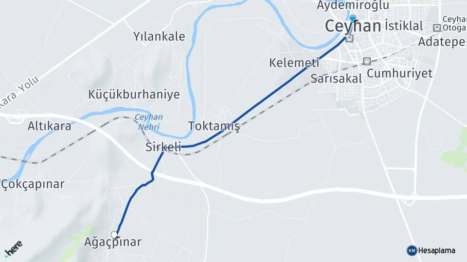 Adana Ceyhan Ağaçpınar Ceyhan Arası Kaç Km - Yol Haritası