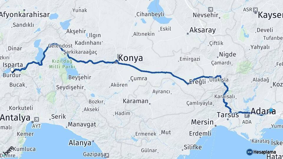Adana Ceyhan Burdur Arası Kaç Km - Yol Haritası
