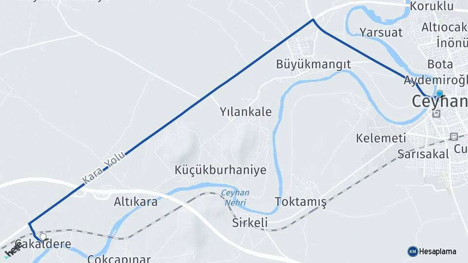 Adana Ceyhan Çakaldere Ceyhan Arası Kaç Km - Yol Haritası