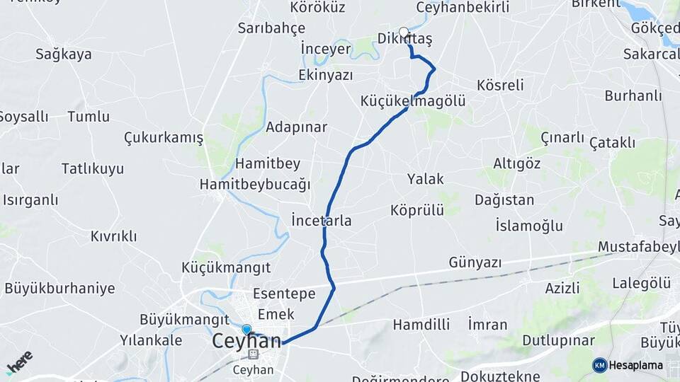 Adana Ceyhan Dikilitaş Ceyhan Arası Kaç Km - Yol Haritası