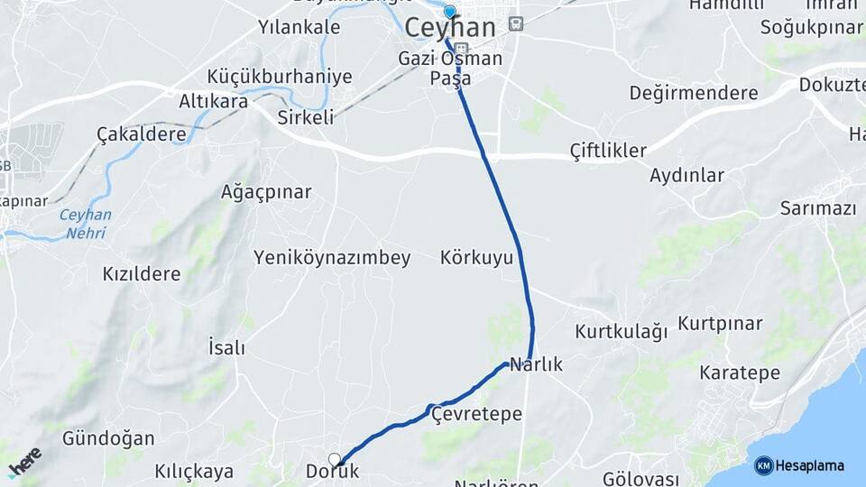 Adana Ceyhan Doruk Ceyhan Arası Kaç Km - Yol Haritası