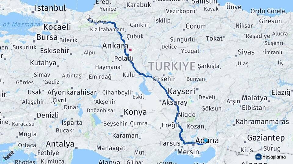 Adana Ceyhan Düzce Arası Kaç Km - Yol Haritası