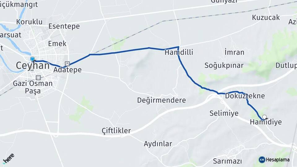 Adana Ceyhan Hamidiye Ceyhan Arası Kaç Km - Yol Haritası