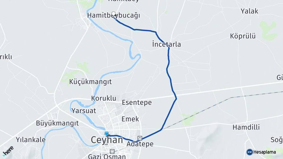 Adana Ceyhan Hamitbeybucağı Ceyhan Arası Kaç Km - Yol Haritası