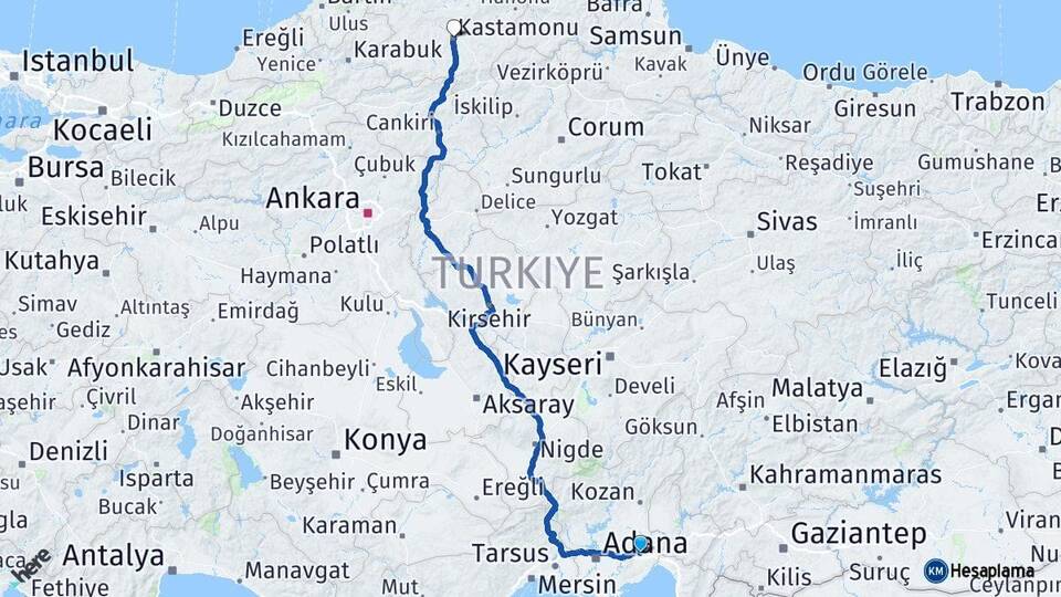 Adana Ceyhan Kastamonu Arası Kaç Km - Yol Haritası