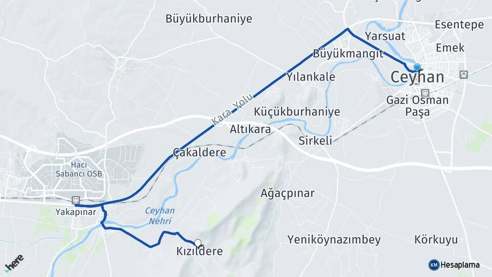 Adana Ceyhan Kızıldere Ceyhan Arası Kaç Km - Yol Haritası