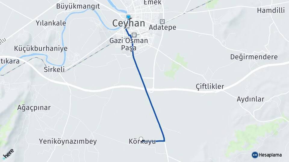Adana Ceyhan Körkuyu Ceyhan Arası Kaç Km - Yol Haritası