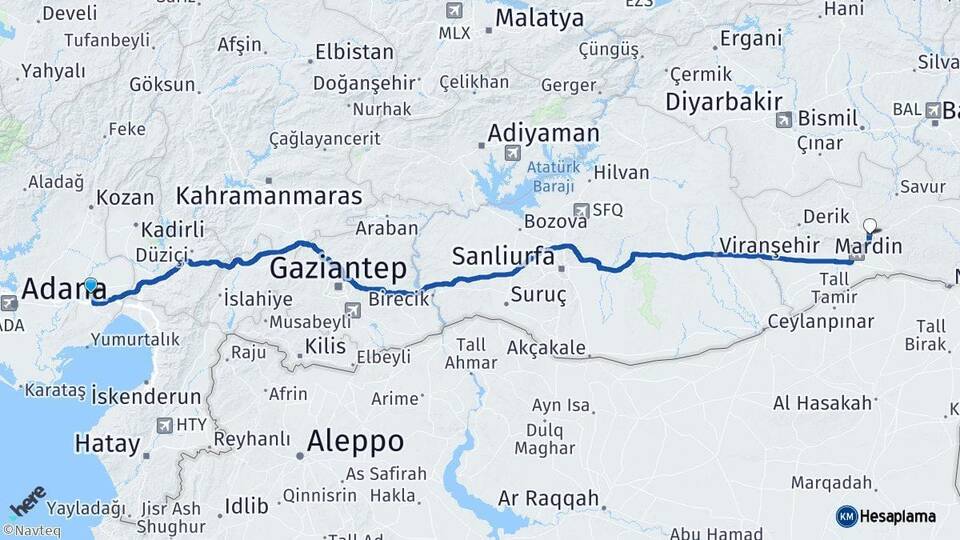 Adana Ceyhan Mardin Arası Kaç Km - Yol Haritası