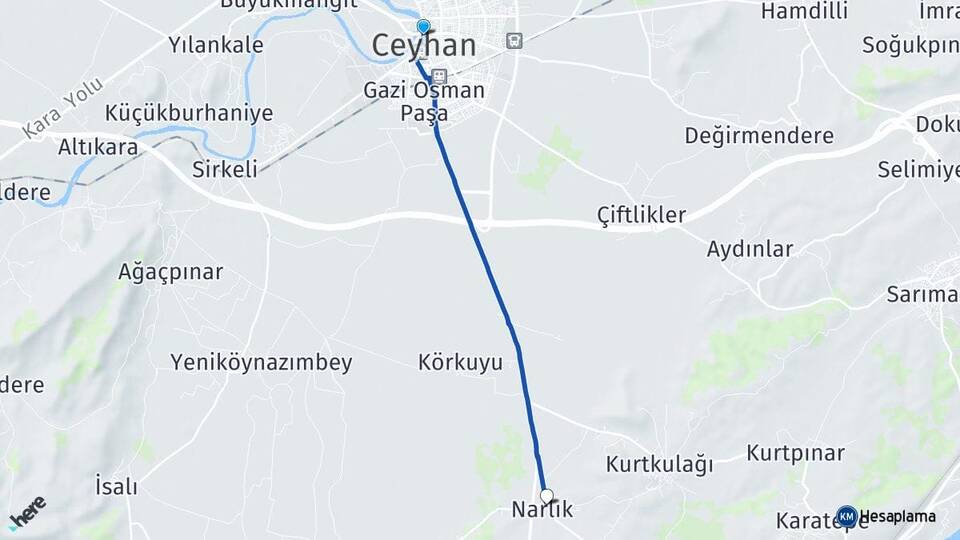 Adana Ceyhan Narlık Ceyhan Arası Kaç Km - Yol Haritası