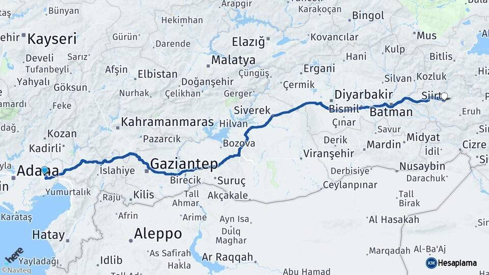 Adana Ceyhan Siirt Arası Kaç Km - Yol Haritası