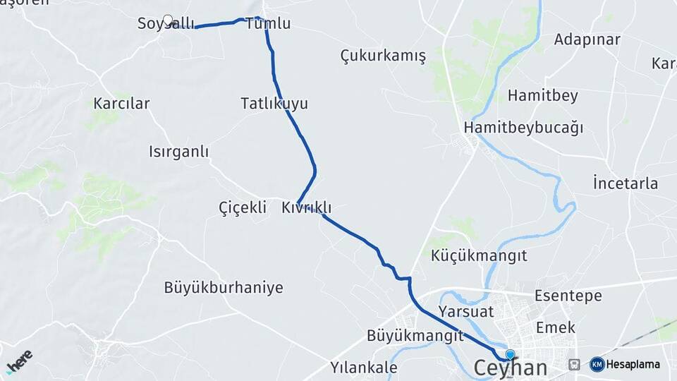 Adana Ceyhan Soysallı Ceyhan Arası Kaç Km - Yol Haritası