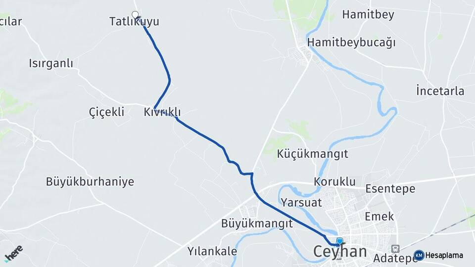 Adana Ceyhan Tatlıkuyu Ceyhan Arası Kaç Km - Yol Haritası