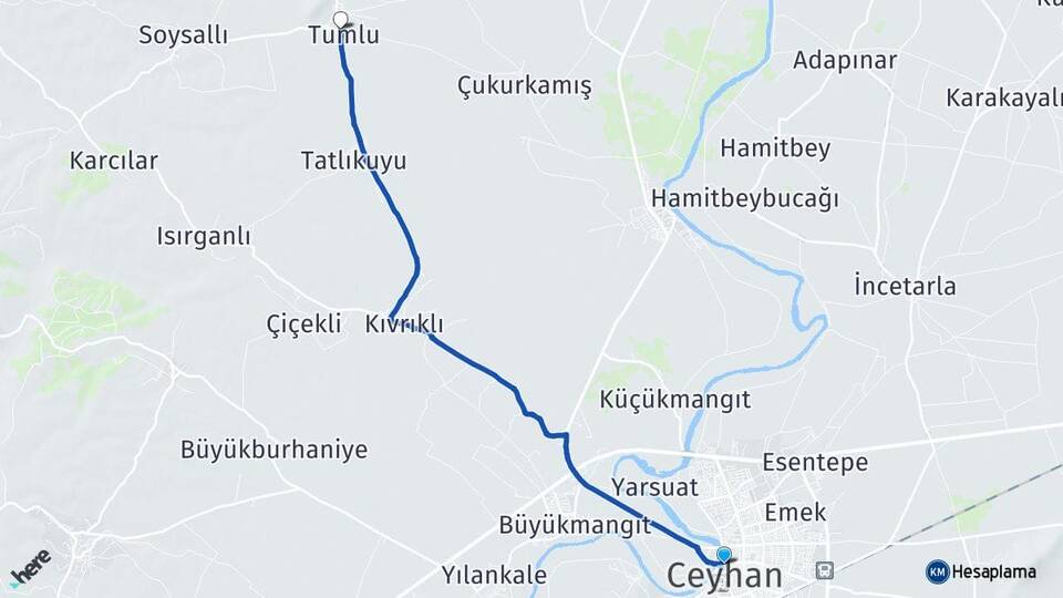 Adana Ceyhan Tumlu Ceyhan Arası Kaç Km - Yol Haritası