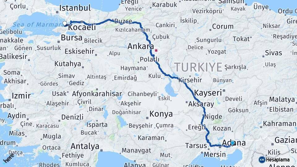 Adana Ceyhan Yalova Arası Kaç Km - Yol Haritası