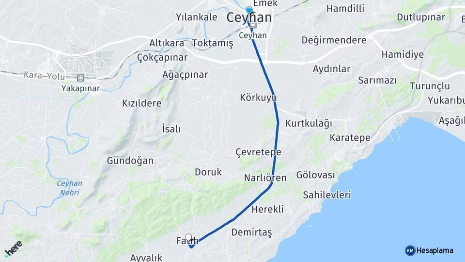 Adana Ceyhan Zeytinbeli Yumurtalık Arası Kaç Km - Yol Haritası