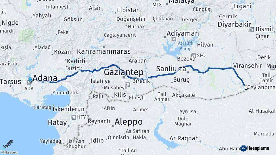 Adana Ceylanpınar Şanlıurfa Arası Kaç Km - Yol Haritası