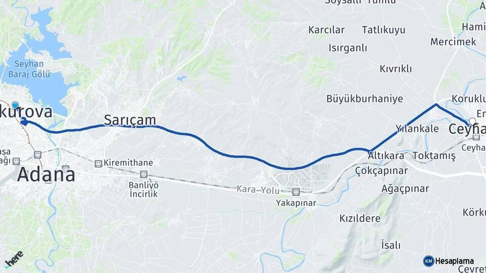 Adana Çukurova Ceyhan Arası Kaç Km - Yol Haritası