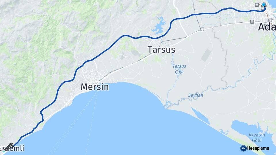 Adana Çukurova Erdemli Mersin Arası Kaç Km - Yol Haritası