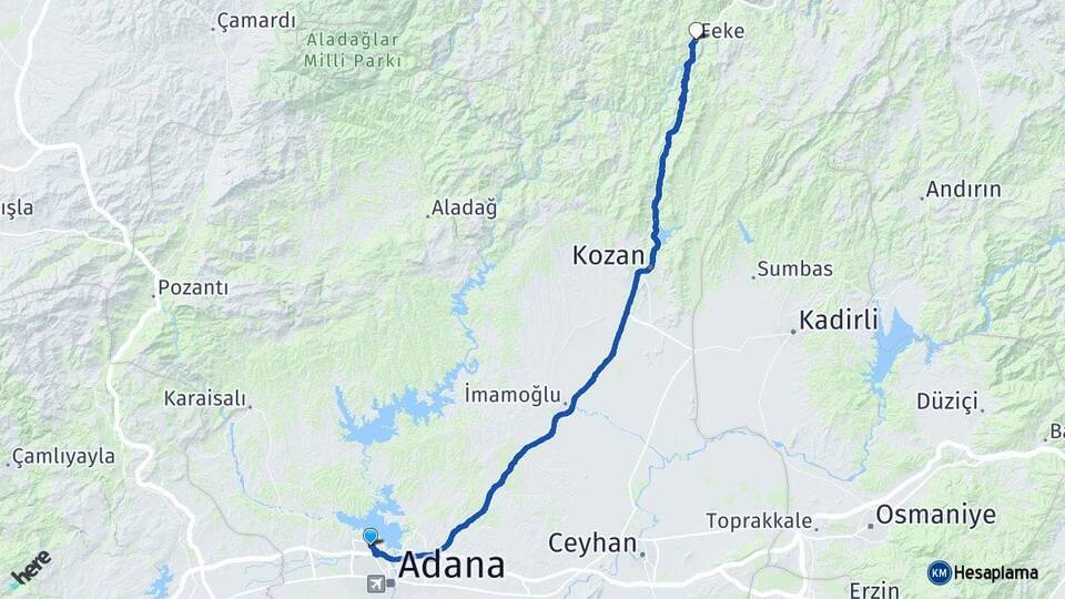 Adana Çukurova Feke Arası Kaç Km - Yol Haritası