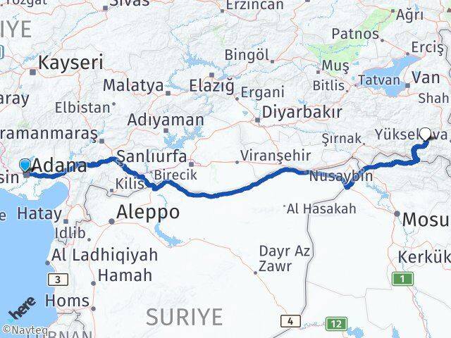 Adana Çukurova Hakkari Arası Kaç Km - Yol Haritası